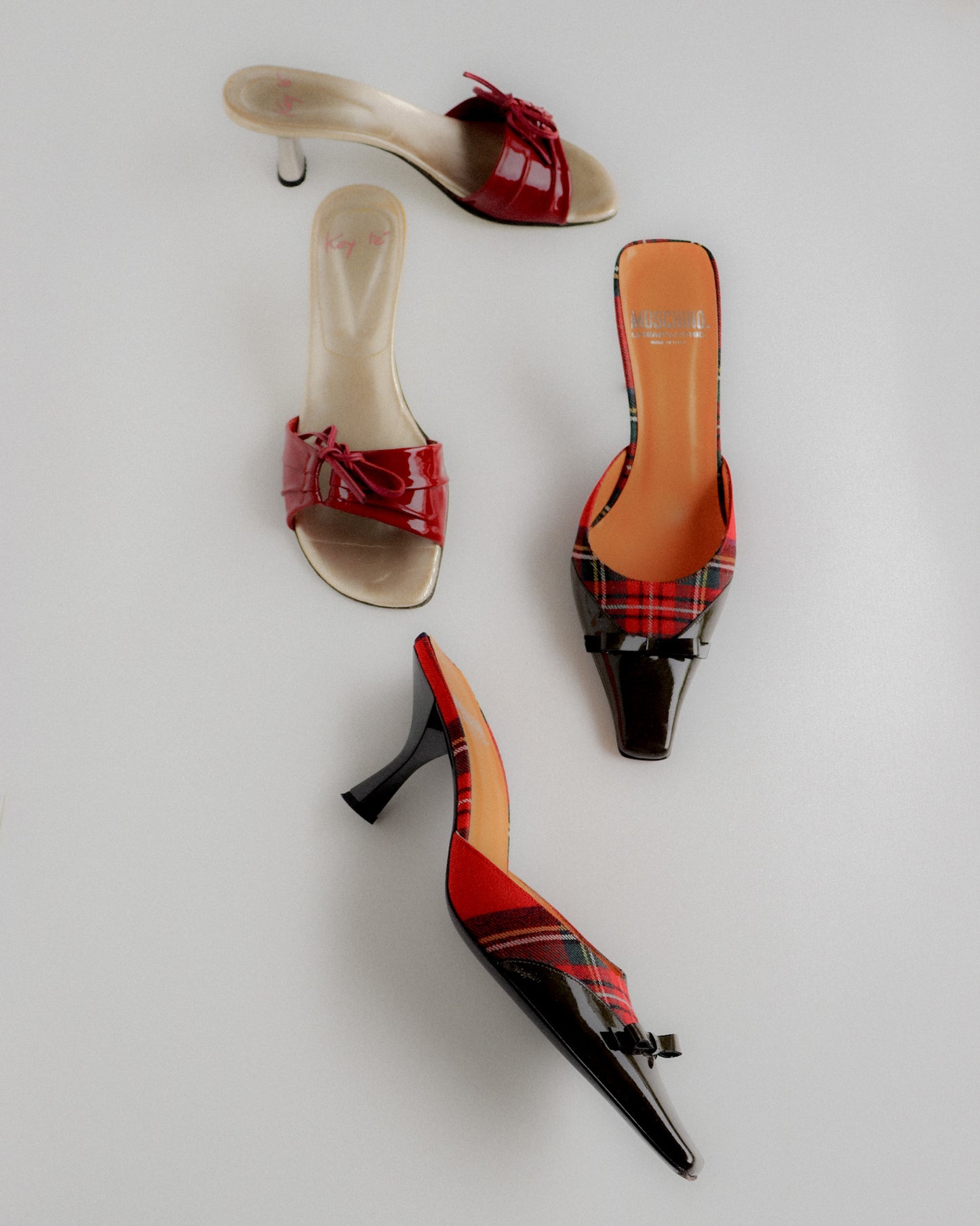 Vintage Moschino Red Tartan Kitten Heels 38.5