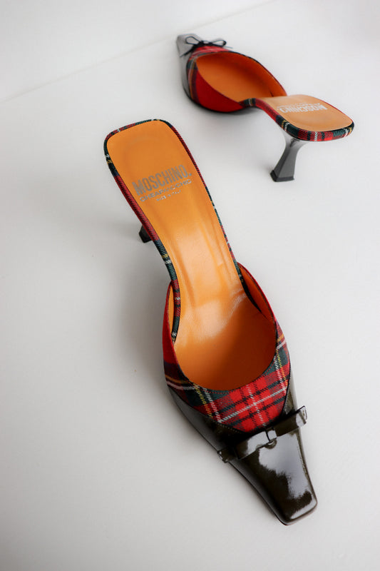 Vintage Moschino Red Tartan Kitten Heels 38.5