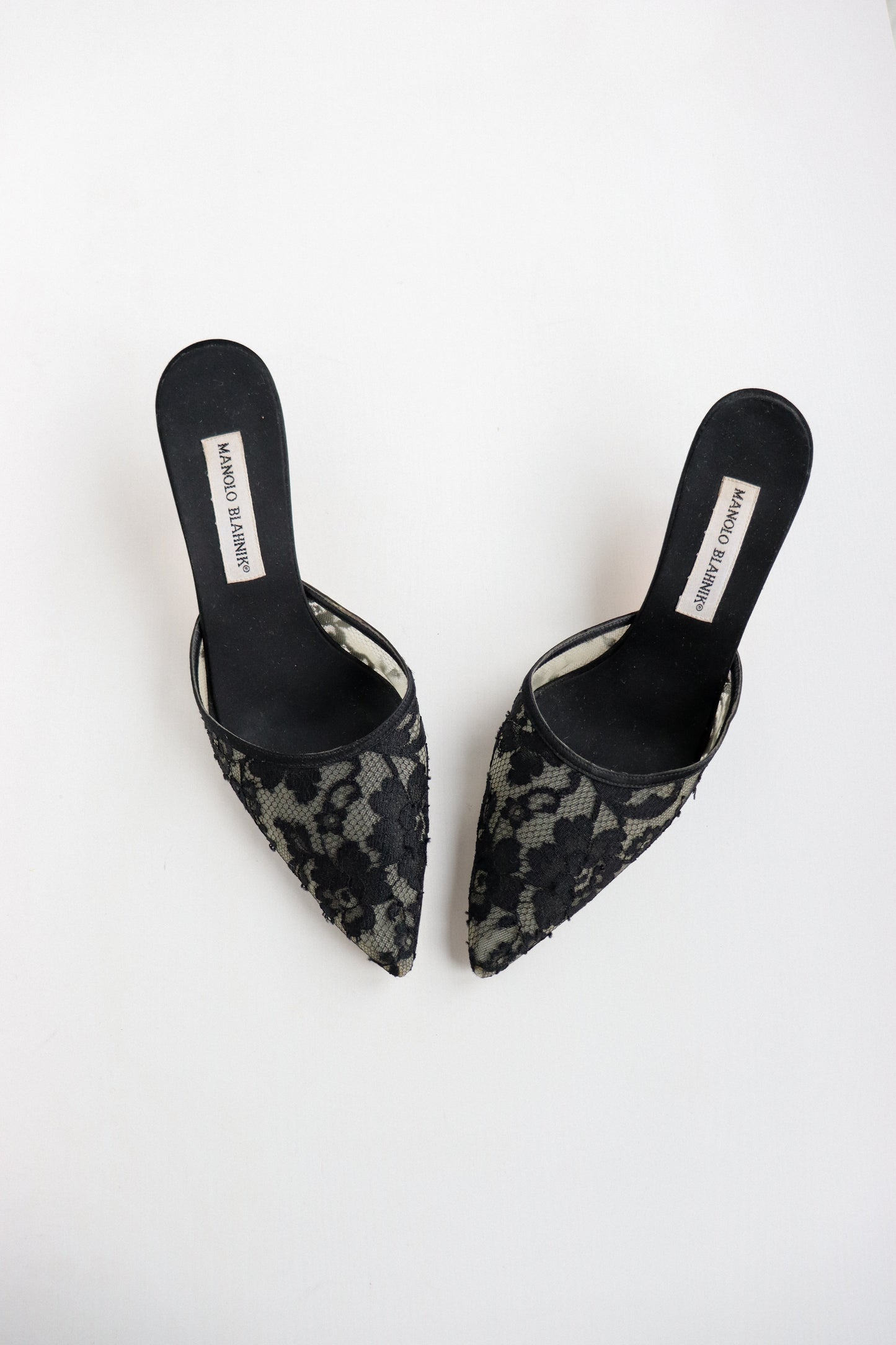 Vintage Manolo Blahnik Lace Mules 37.5