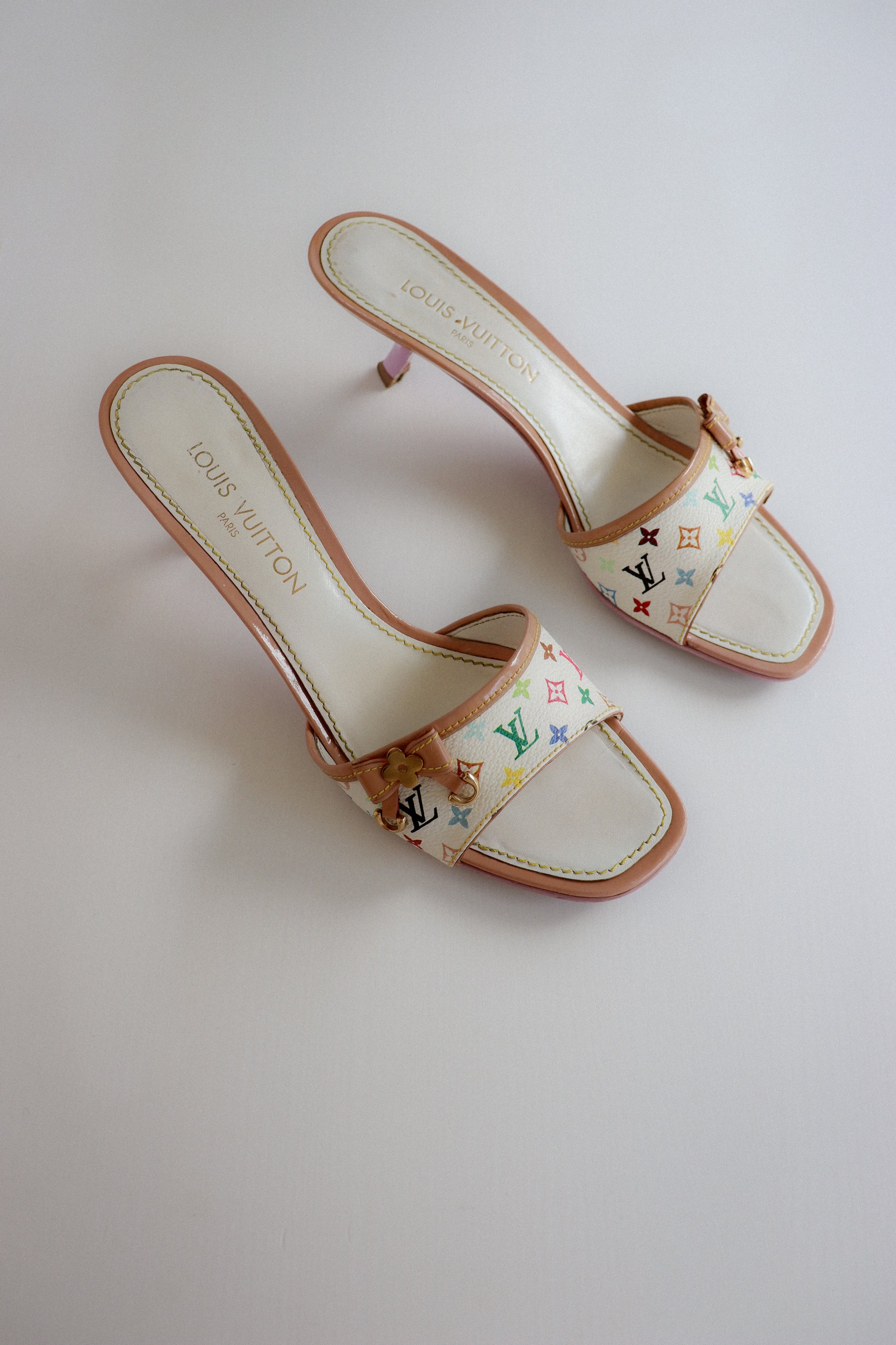 Louis Vuitton Kitten Heels Sandals Slides Women Size 4 EU 37 Pink Vintage  Mules