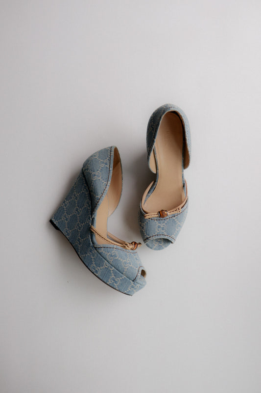 Vintage Gucci Denim Wedge Sandals 39
