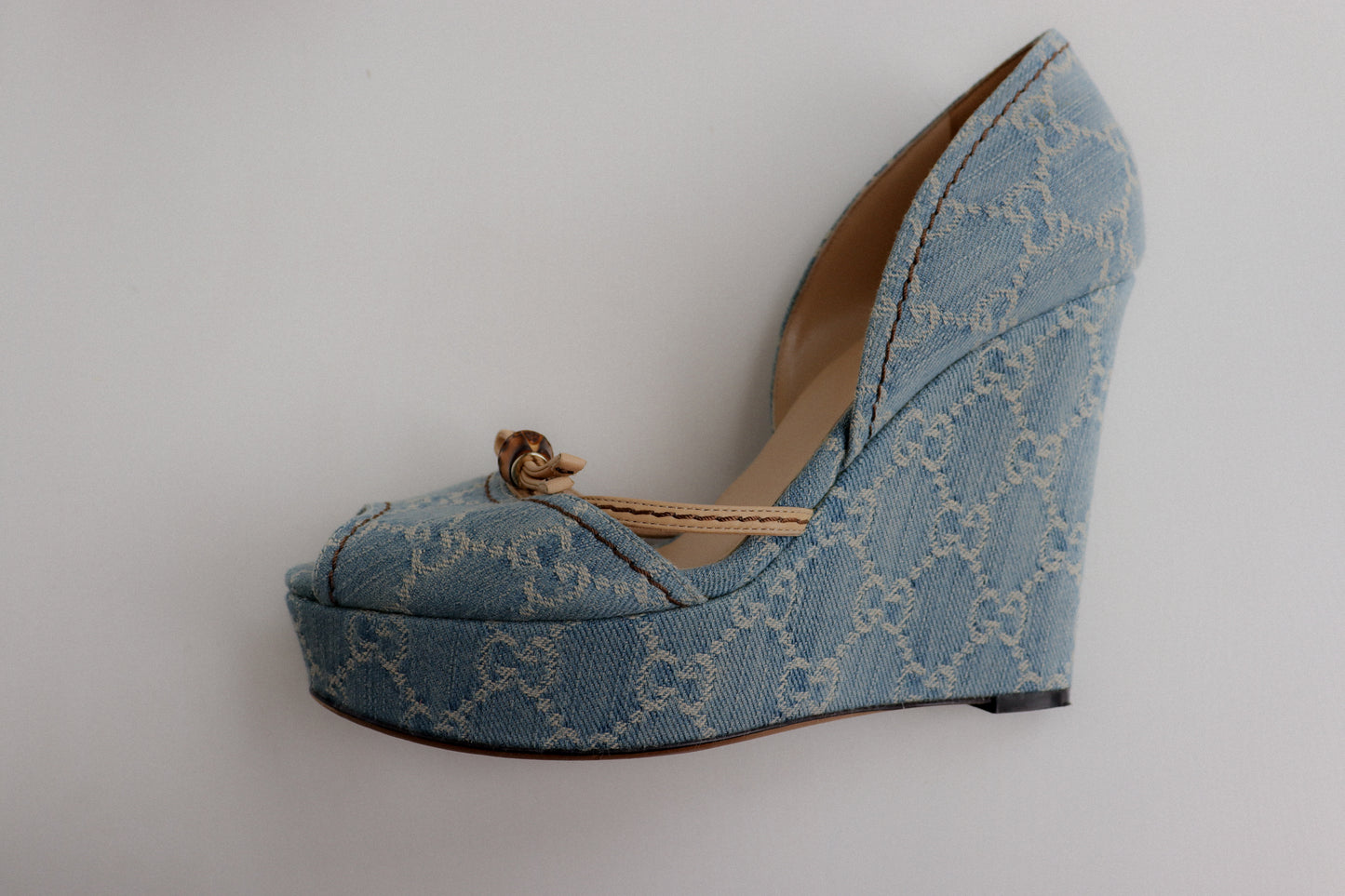 Vintage Gucci Denim Wedge Sandals 39