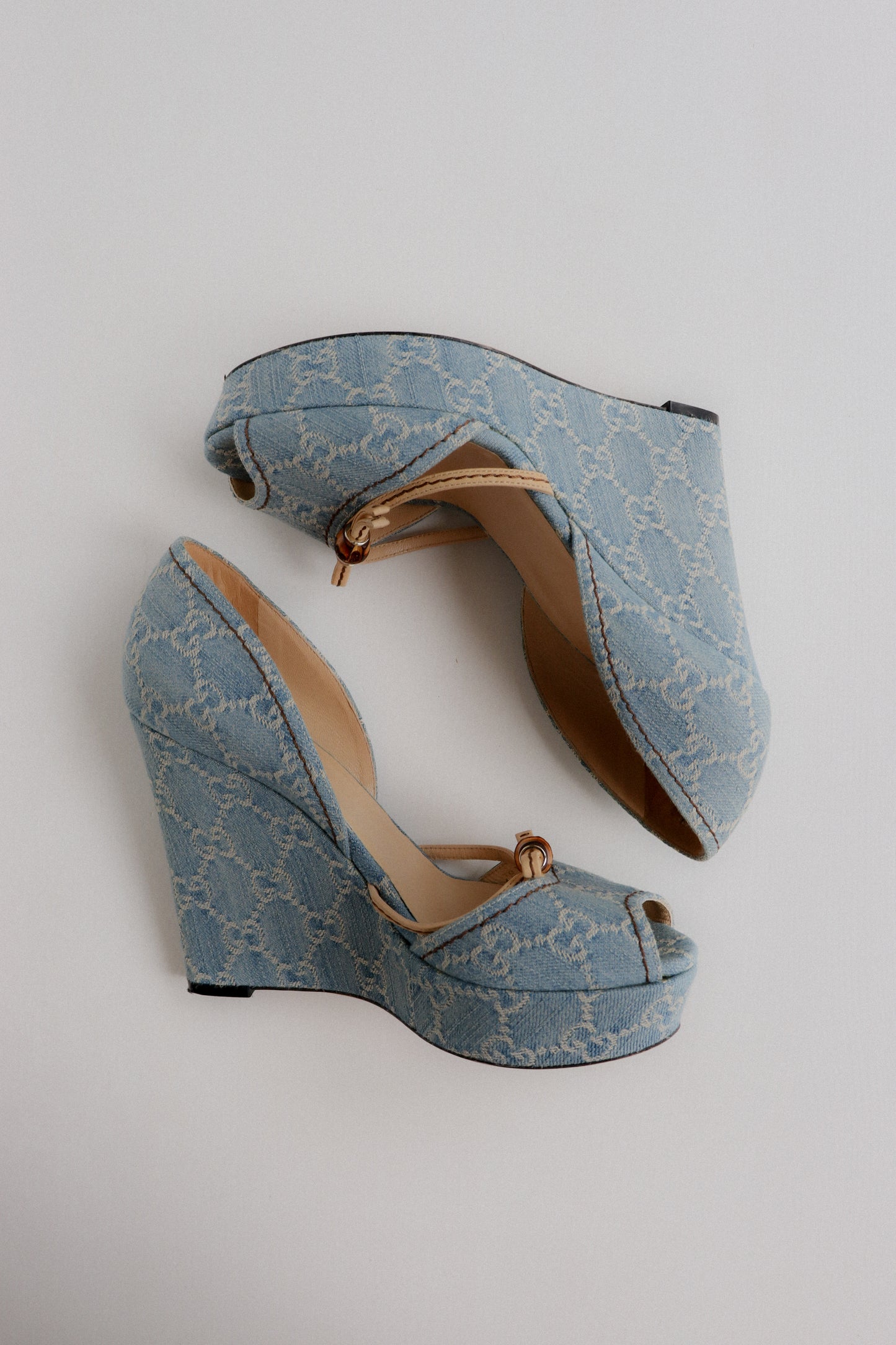 Vintage Gucci Denim Wedge Sandals 39