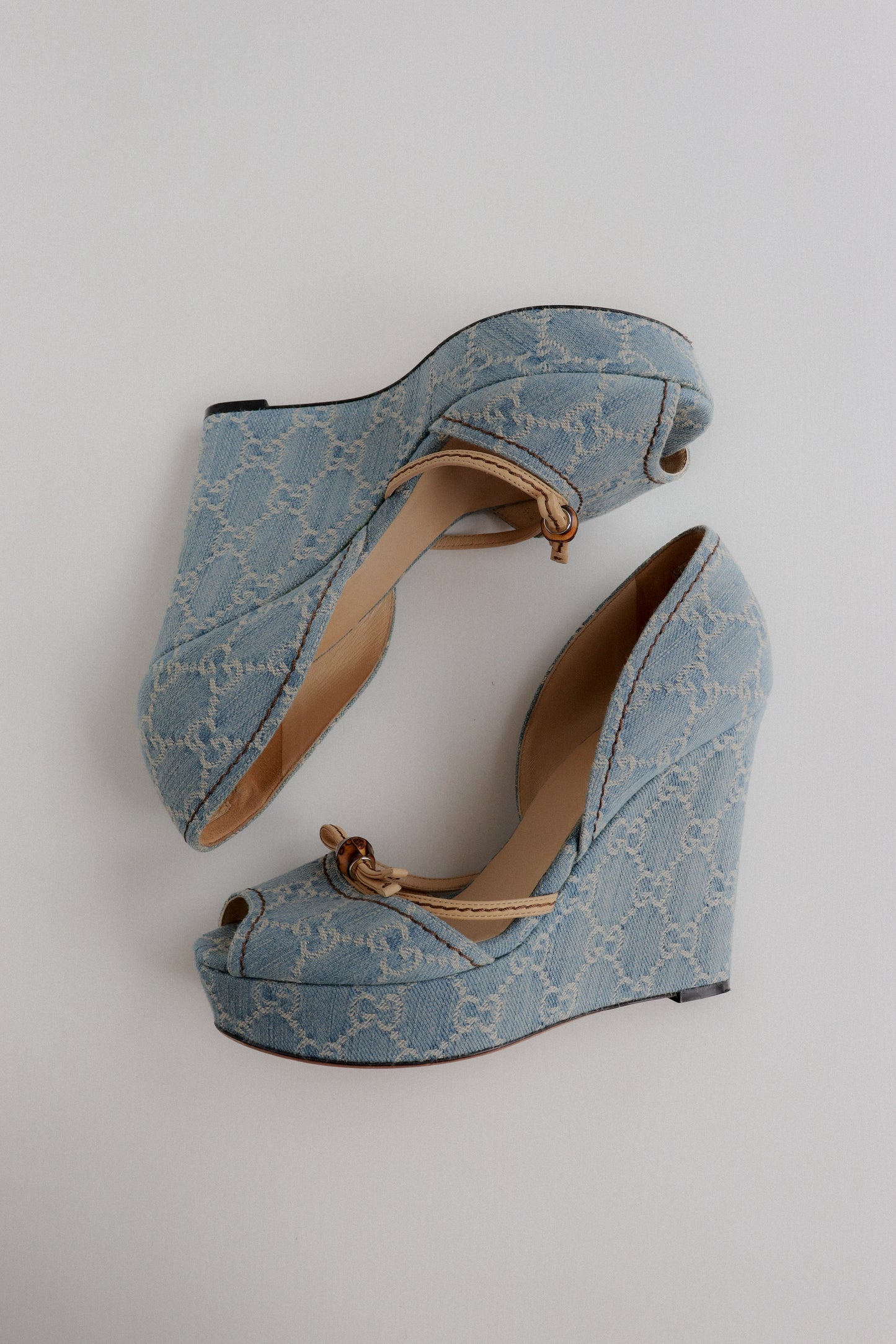 Vintage Gucci Denim Wedge Sandals 39