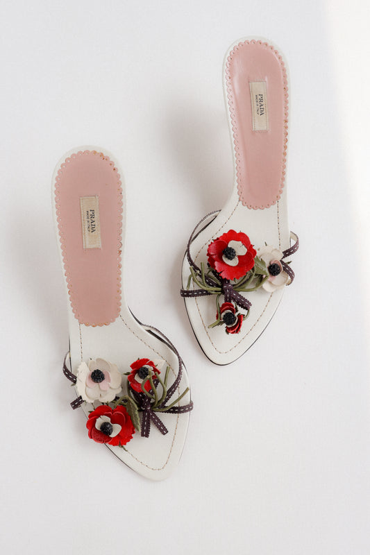 Vintage Prada Poppy Mules 37.5