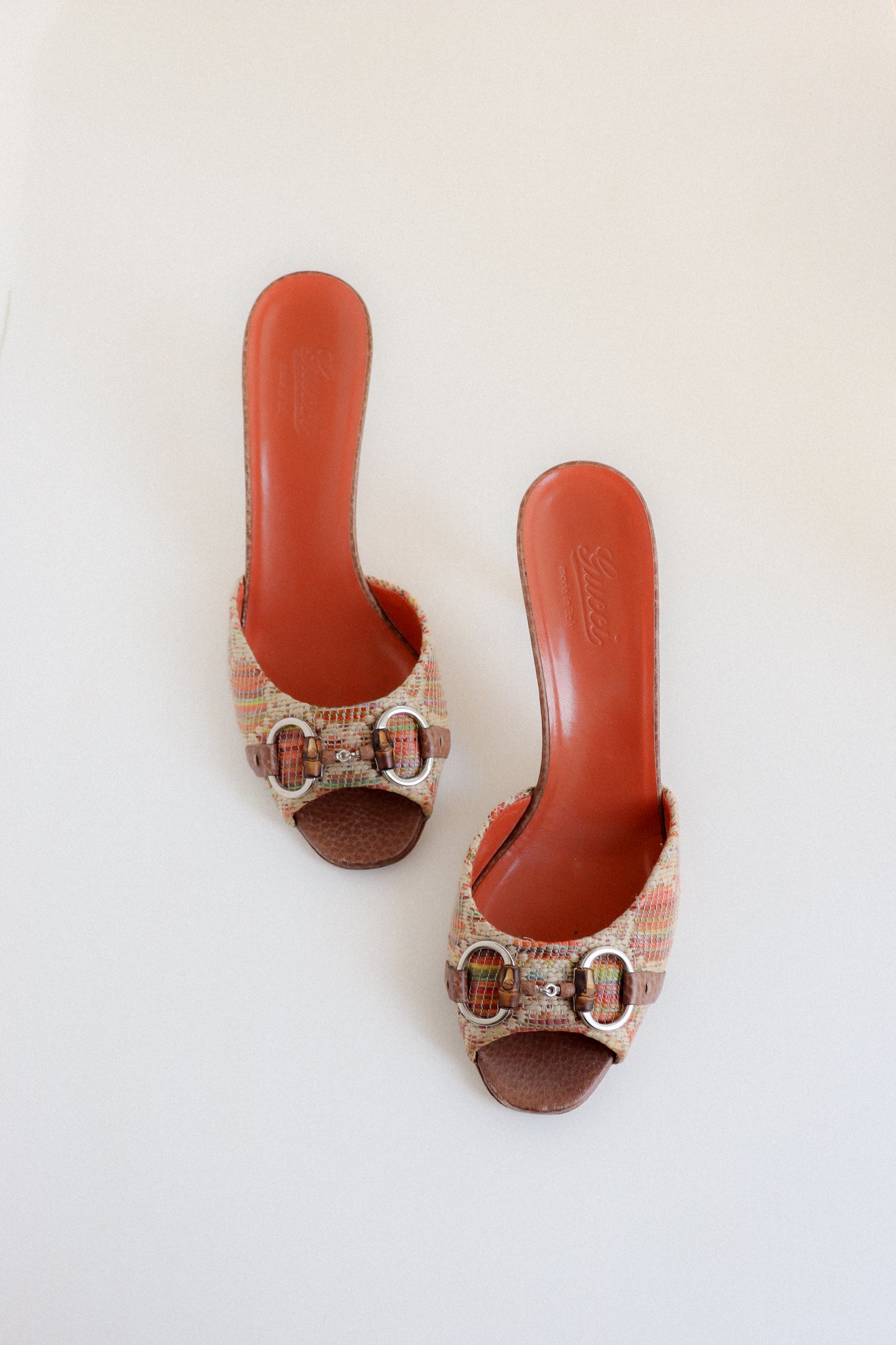 Vintage Gucci Raffia Horsebit Mules 39